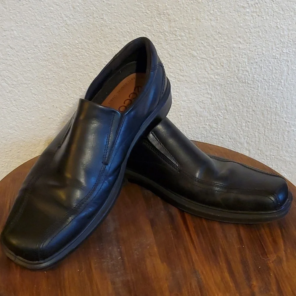 Ecco- Mens Black Leather Slip On Loafers Dress Shoes Comfort New! Sz.13